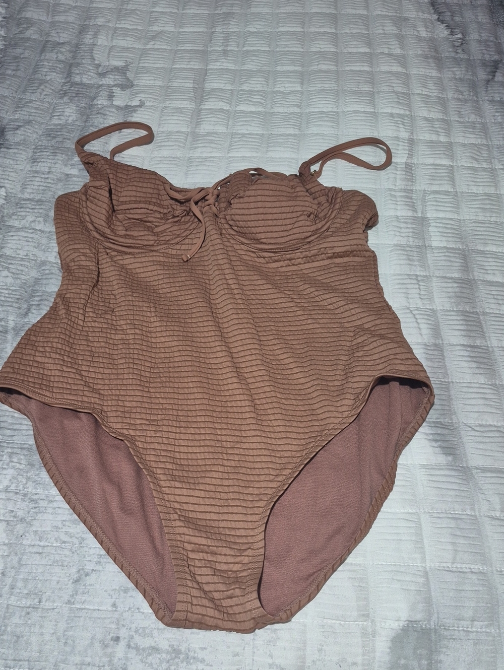 Time and Tru Mauve Ribbed One-Piece Swimsuit